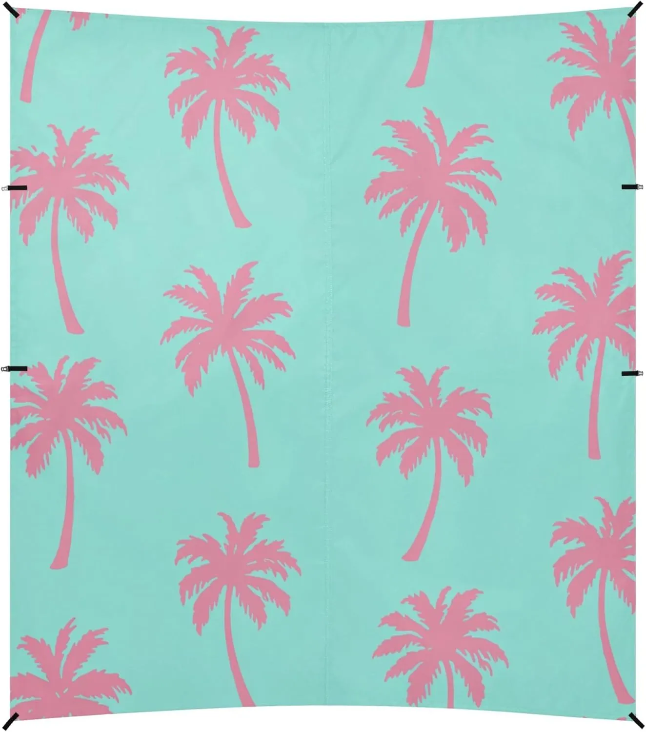 Burbuja Pink Palm Trees on Aqua Beach Canopy Windproof Beach Tent Sun Shade with 4 Sandbags & Sand Shovel, Portable Sun Shelter for Family Camping Picnic