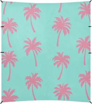 Burbuja Pink Palm Trees on Aqua Beach Canopy Windproof Beach Tent Sun Shade with 4 Sandbags & Sand Shovel, Portable Sun Shelter for Family Camping Picnic