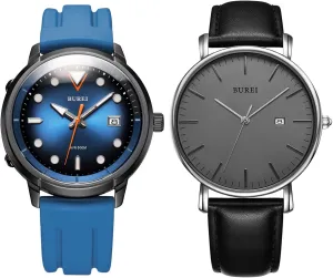 BUREI Men's Diving Watch 500 Meters Waterproof Mechanical Watch Large Dial Fashion Men's Watches Titanium Steel Dial Silicone Strap Luminous Pointer