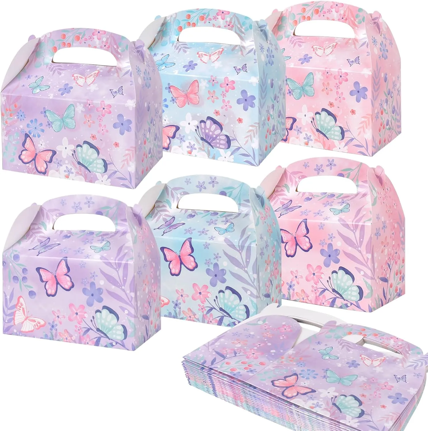 Butterfly Birthday Party Supplies Butterfly Party Favor Box, Gift Box, Treat Boxes, Candy Box for Butterfly Birthday Party Decorations, Mix 3 designs, 24Pack.