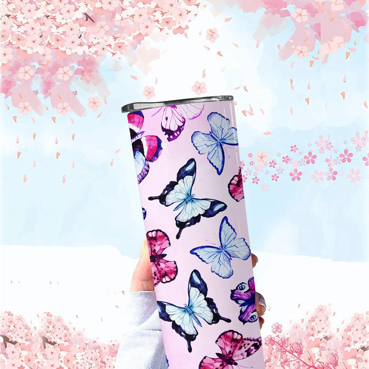 Butterfly Gifts for Women Butterfly Decor,The best birthday gift,20oz with Lid and Straw Insulated Stainless Steel Coffee Travel Mug Water Bottle