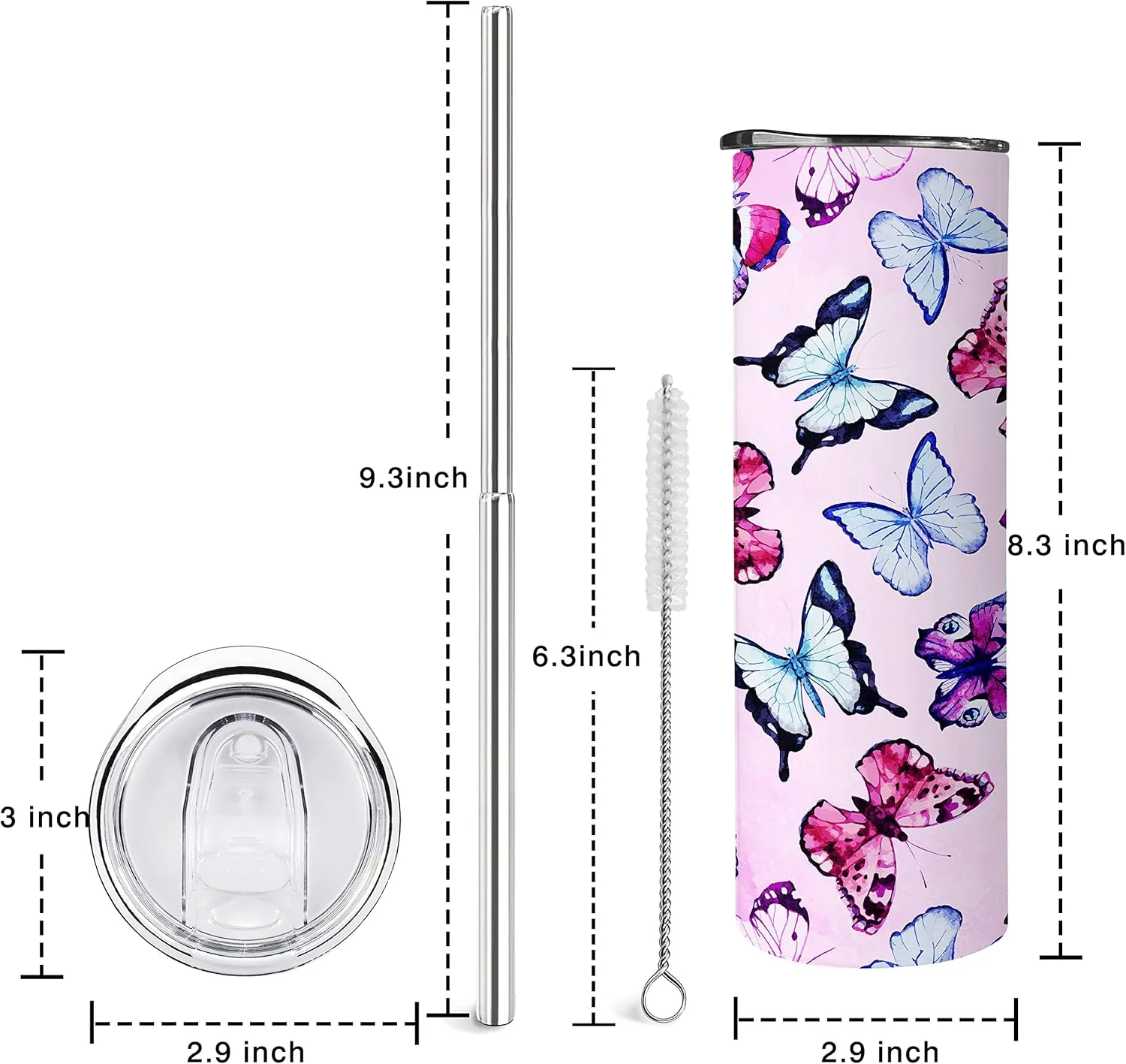 Butterfly Gifts for Women Butterfly Decor,The best birthday gift,20oz with Lid and Straw Insulated Stainless Steel Coffee Travel Mug Water Bottle