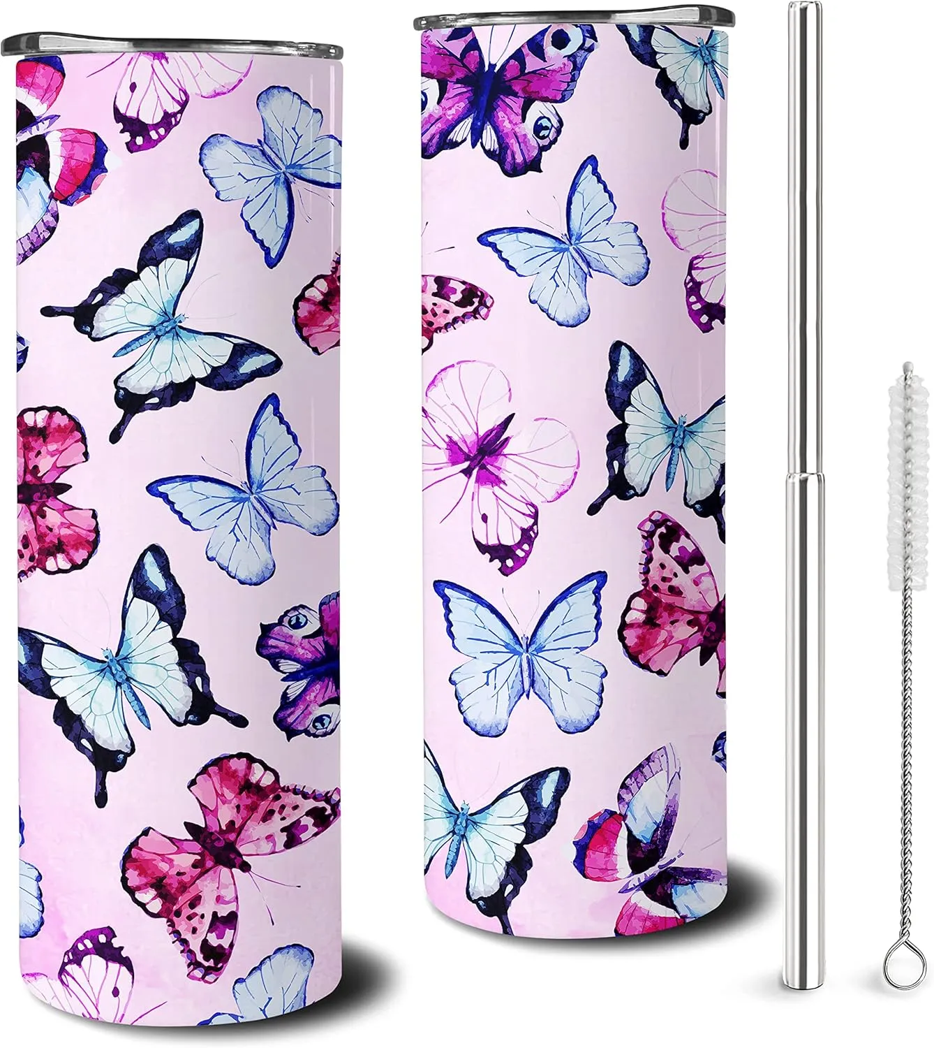 Butterfly Gifts for Women Butterfly Decor,The best birthday gift,20oz with Lid and Straw Insulated Stainless Steel Coffee Travel Mug Water Bottle