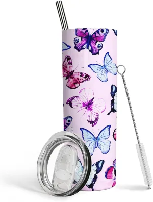 Butterfly Gifts for Women Butterfly Decor,The best birthday gift,20oz with Lid and Straw Insulated Stainless Steel Coffee Travel Mug Water Bottle