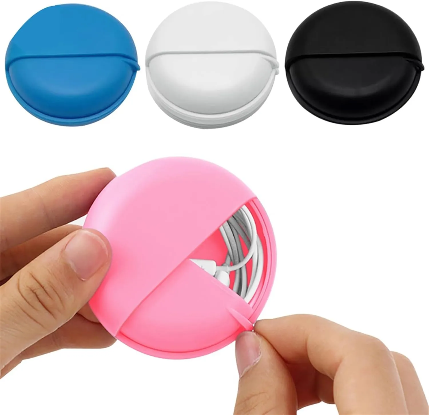 Cable Management Box Round Earphone Wire Box Organizer Data Line Cables Storage Case Plastic Container Jewelry Headphone Protect with Rotating Cover Cable Management Organiser Box(White)