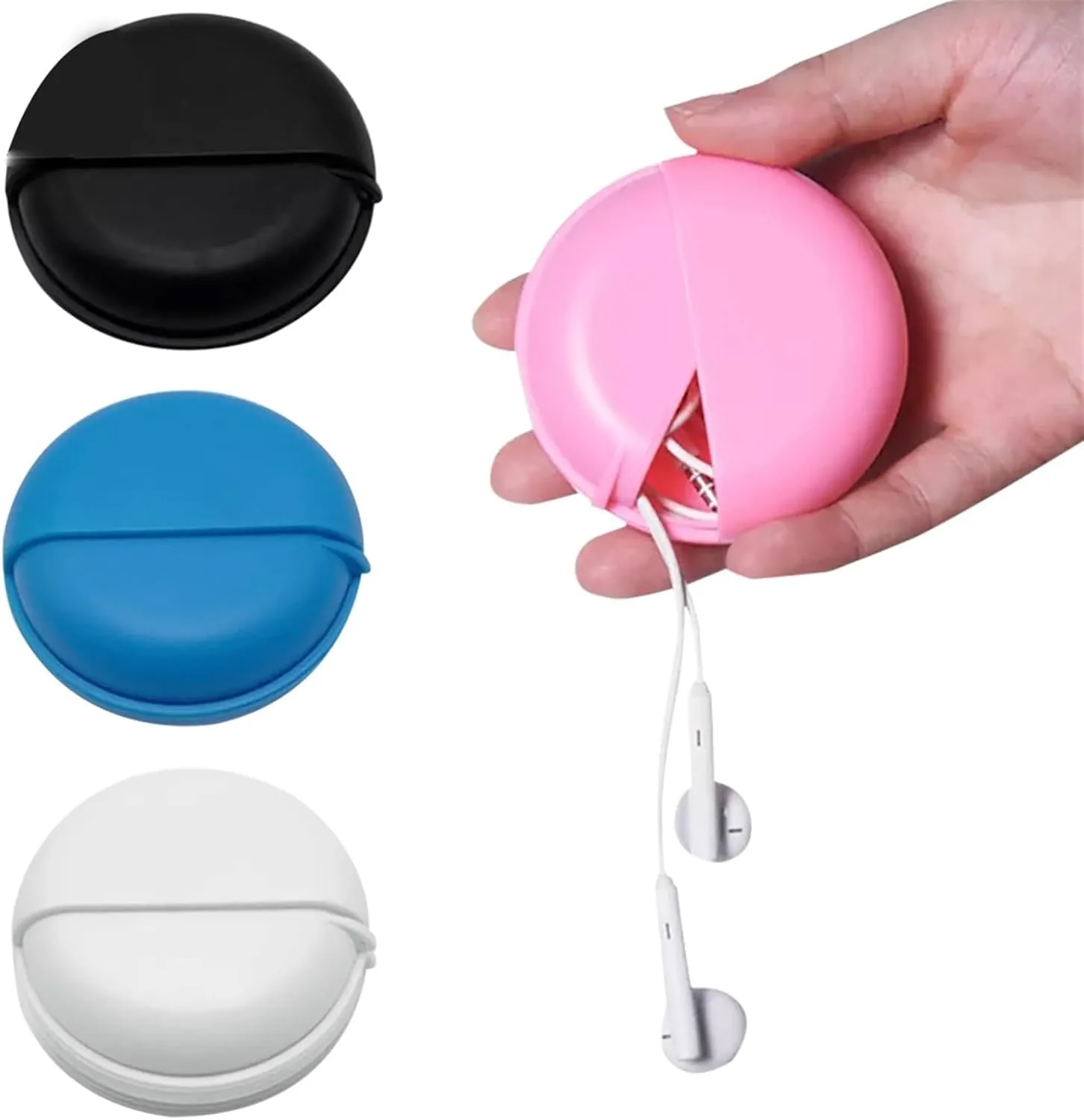 Cable Management Box Round Earphone Wire Box Organizer Data Line Cables Storage Case Plastic Container Jewelry Headphone Protect with Rotating Cover Cable Management Organiser Box(White)