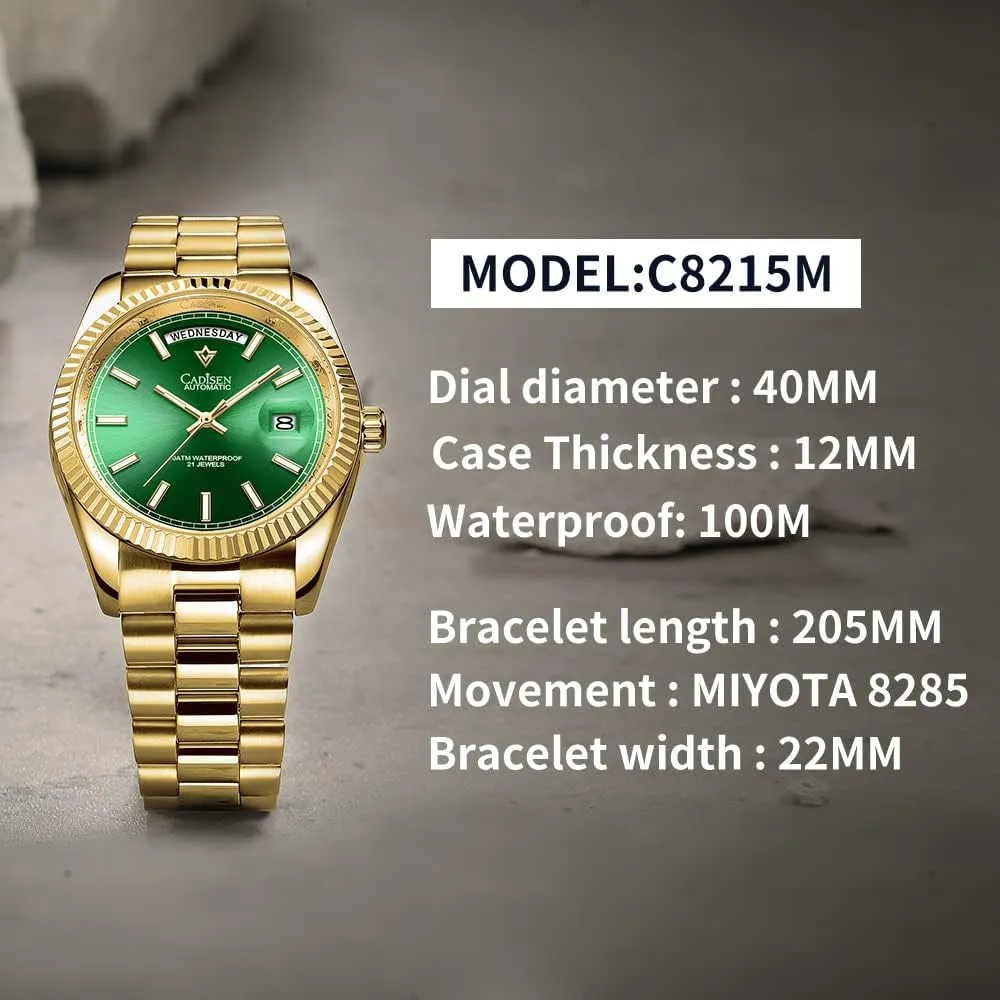 CADISEN Men Automatic Watch Sapphire Luxury Mechanical Wristwatch Stainless Steel Waterproof Watches Casual Homage