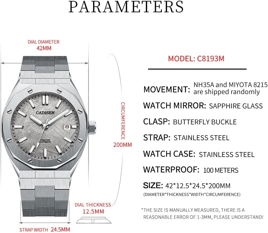 CADISEN Men Watches Mechanical Automatic Watch 100M Waterproof Brand Luxury Casual Business Wristwatch