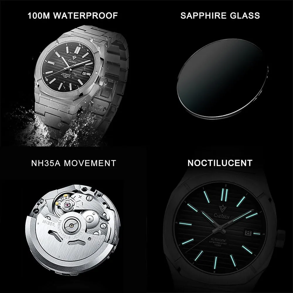 CADISEN Men’s Automatic Watch Mechanical NH35 Movement Waterproof Sapphire Glass Casual Business Watches…