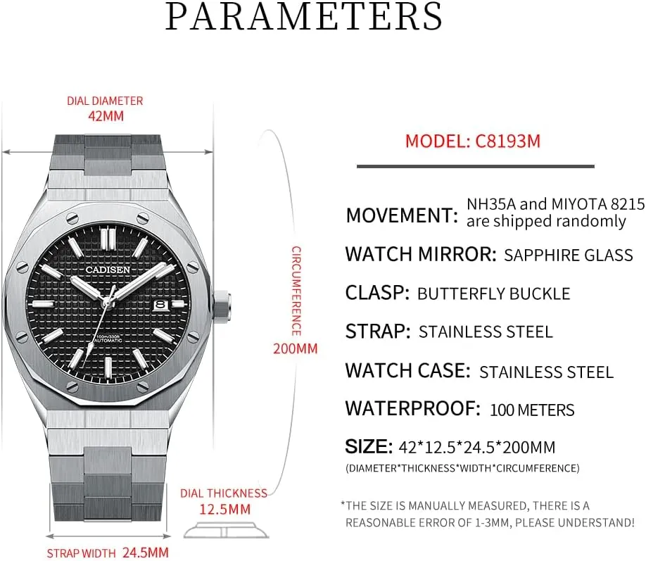CADISEN Men’s Automatic Watch Mechanical NH35 Movement Waterproof Sapphire Glass Casual Business Watches…