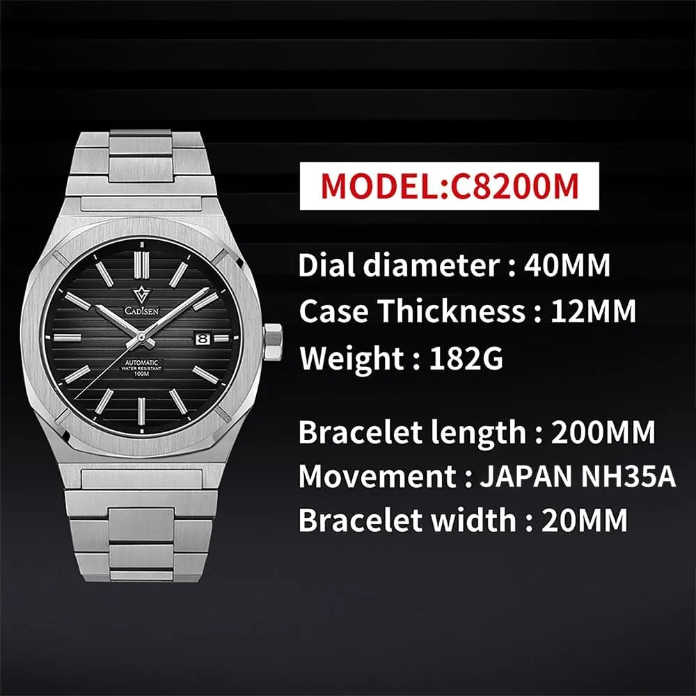 CADISEN Men’s Automatic Watch Mechanical NH35 Movement Waterproof Sapphire Glass Casual Business Watches…