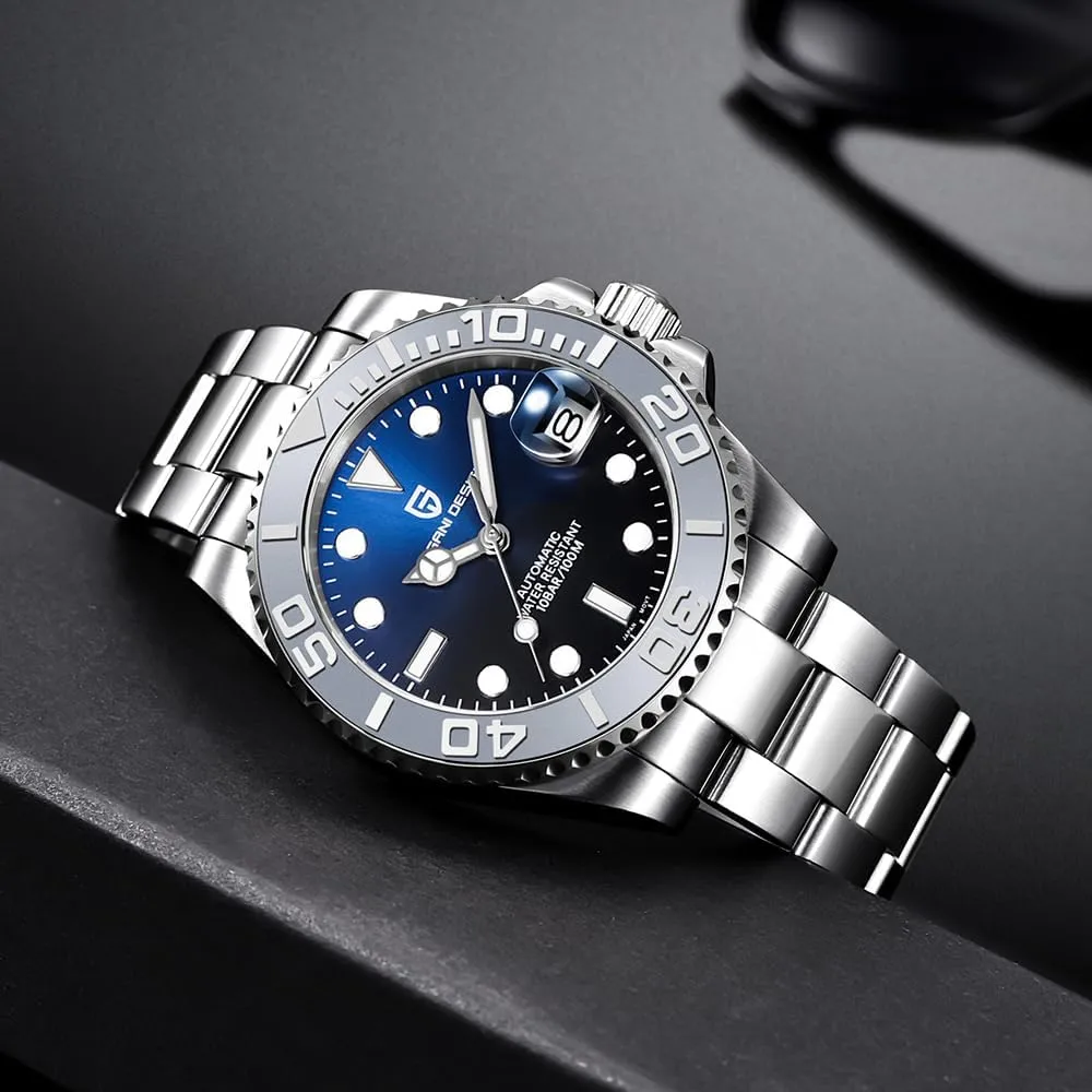 CADISEN Pagani Design Watch for Men Automatic NH35 Mechanical 100M Waterproof Stainless Steel Sapphire Glass Yacht Wristwatch Rotating Bezel 100 Meter Waterproof Automatic Watch PD-1651