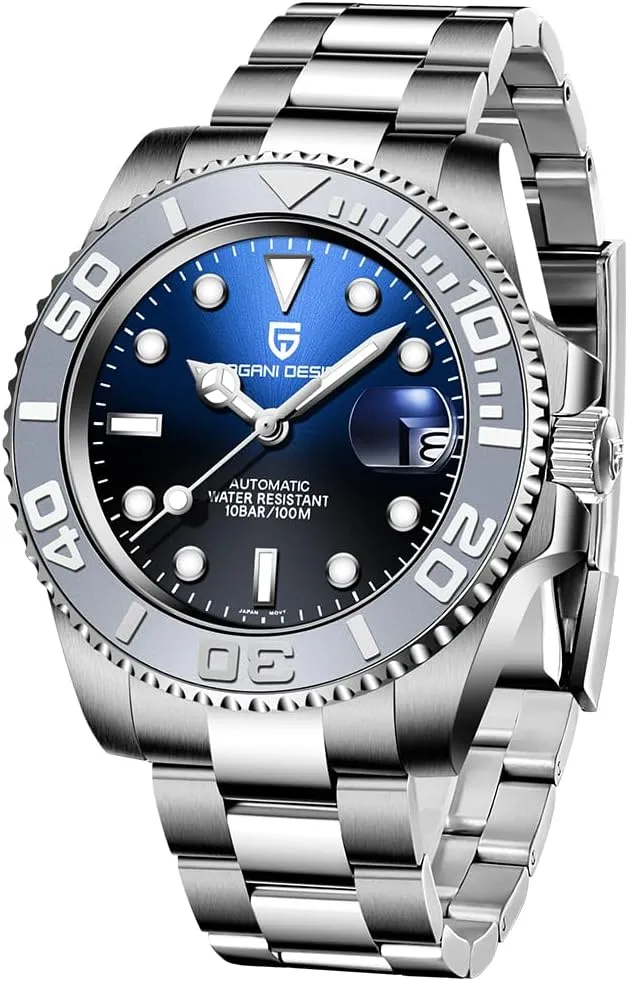 CADISEN Pagani Design Watch for Men Automatic NH35 Mechanical 100M Waterproof Stainless Steel Sapphire Glass Yacht Wristwatch Rotating Bezel 100 Meter Waterproof Automatic Watch PD-1651