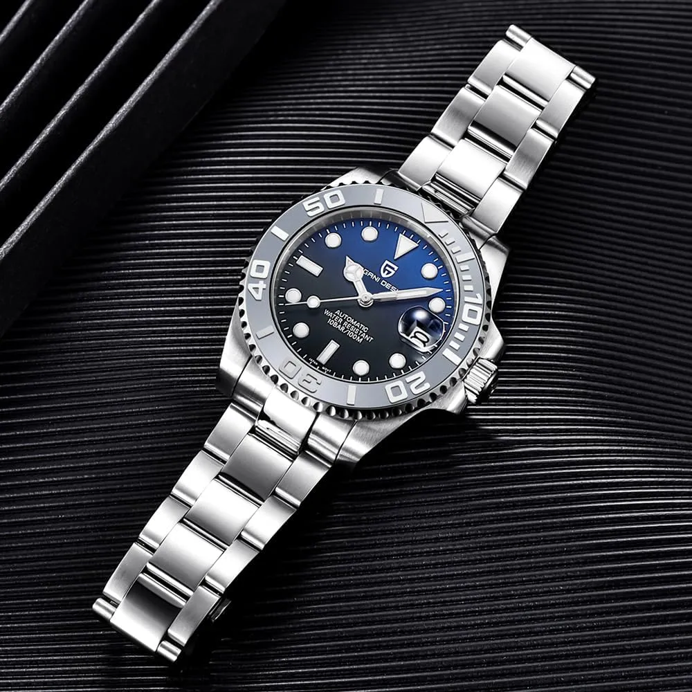 CADISEN Pagani Design Watch for Men Automatic NH35 Mechanical 100M Waterproof Stainless Steel Sapphire Glass Yacht Wristwatch Rotating Bezel 100 Meter Waterproof Automatic Watch PD-1651