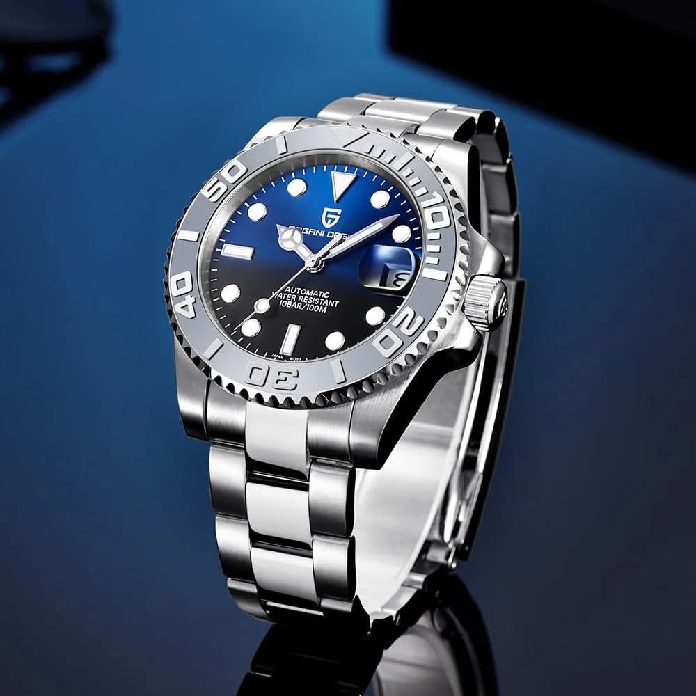 CADISEN Pagani Design Watch for Men Automatic NH35 Mechanical 100M Waterproof Stainless Steel Sapphire Glass Yacht Wristwatch Rotating Bezel 100 Meter Waterproof Automatic Watch PD-1651