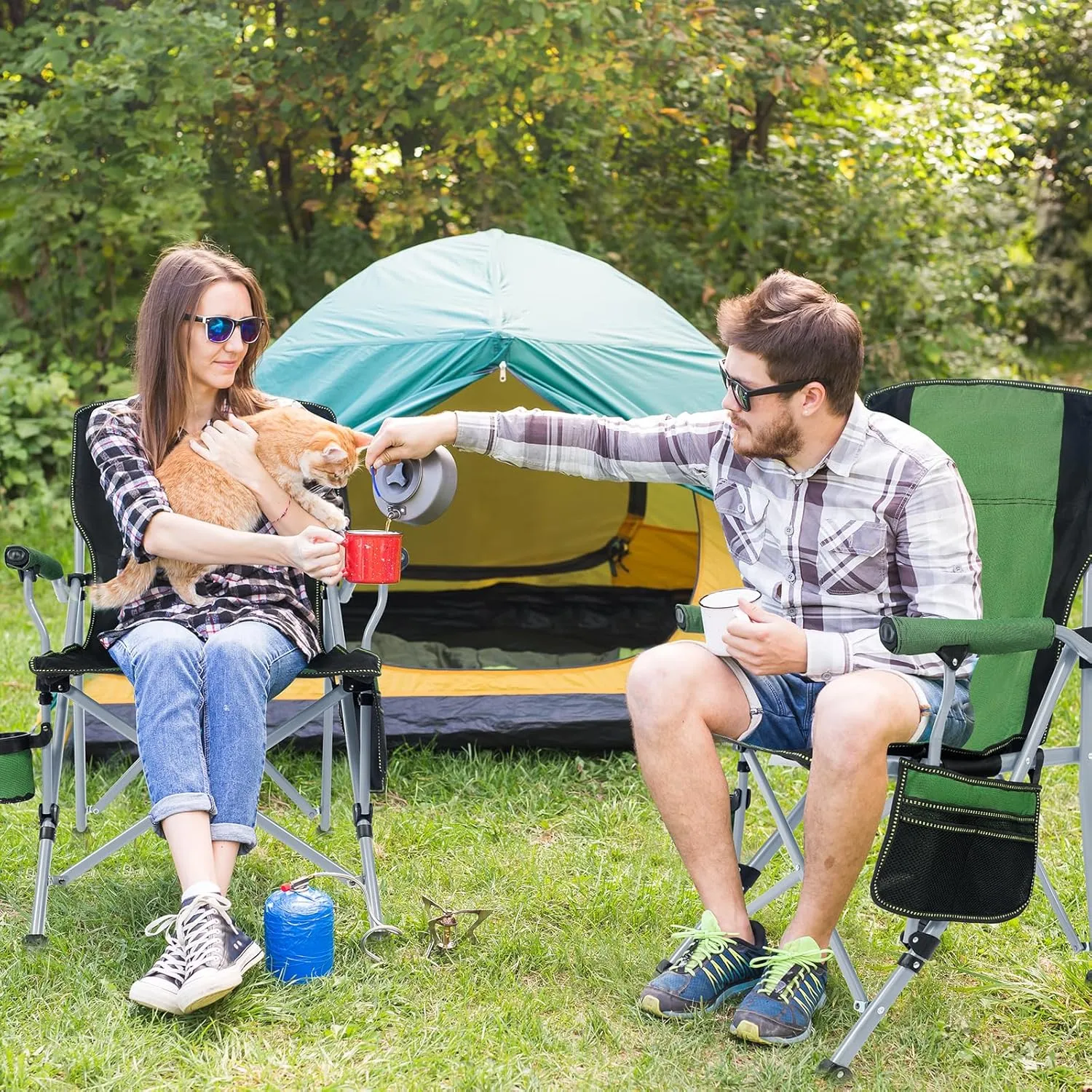 Camping Chair for Adults,Portable Folding Lawn Chair for Outside,Heavy Duty Camping Chair Support up to 330lbs,Collapsible Outdoor Beach Chair with Cup Holder(Green)