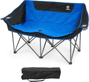 Camping Chair, Oversized Loveseat Double 2 Person Outdoor Chair with Arms, Cup Holder and Carry Bag, Heavy-Duty Collapsible Chair for Outside, Blue