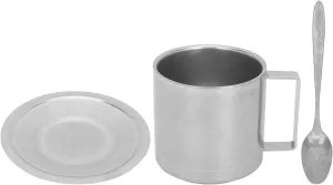 Camping Cup,Backpacking Cup,Collapsible Cup，Insulated Coffee Cup Set,Stainless Steel Double Walled Mugs Milk Tea,Double Layer Coffee Mug with Saucer and Scoop for Home Camping Office(280ML)
