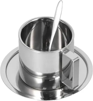 Camping Cup,Backpacking Cup,Collapsible Cup，plplaaoo Coffee Mug Set, Stainless Steel Coffee Cup,Double Wall Insulated Coffee Mug with Saucer and Spoon,with Handle,for Latte,Milk,Tea,Cappuccino(Milano