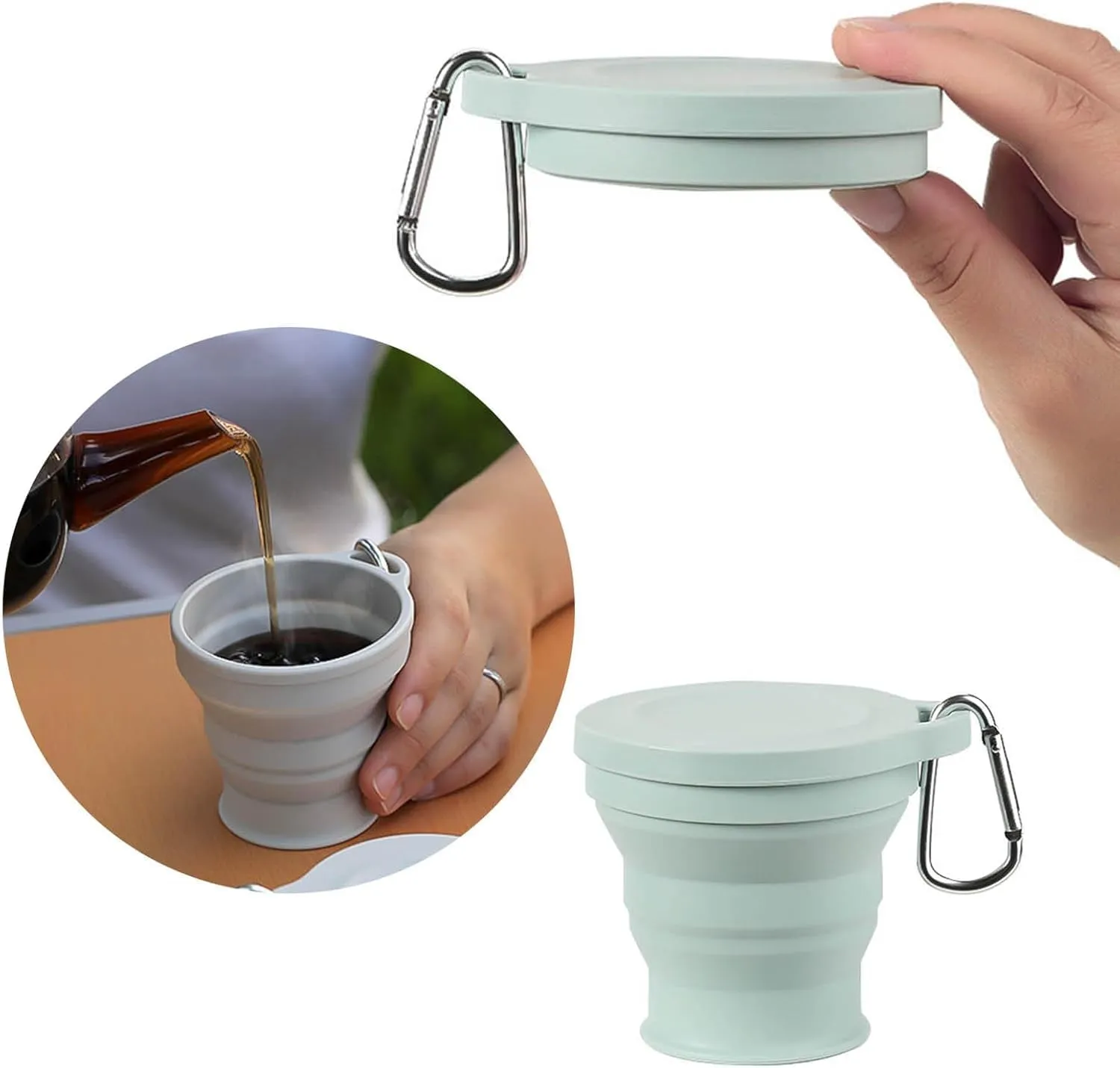 Camping Cup,Backpacking Cup,Collapsible Cup，Silicone Outdoor Mug Folding Household Drink Cup Foldable Telescopic Cup Drinking Utensils Outdoor Hiking Camping Travel(Blue)