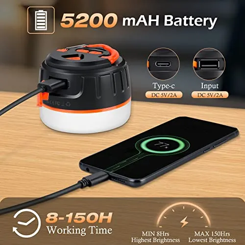 Camping Lantern 1000LM,5200mAh Camping Lights with Remote Control