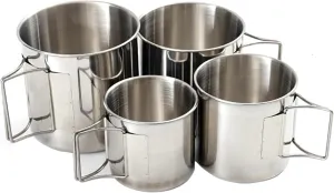 Camping Mugs 4 Piece Set Stainless Steel Tea Coffee Cups with Folding Handle Lightweight Stackable Campfire Picnic Drinkware Metal Outdoor Backpacking Gear 250ml 350ml 550ml 700ml