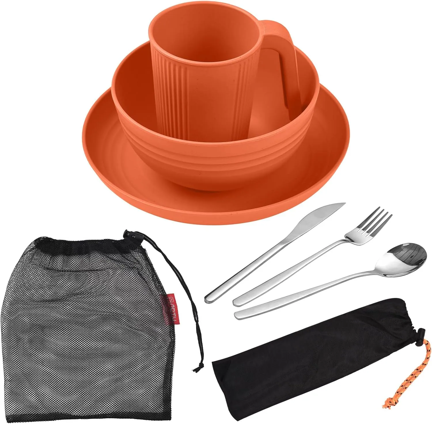 Camping Utensils Set for 2 Portable Wheat St Mess Kit with wl Plate Cup Fork Spoon Outdoor Tablewa and Picnicwa