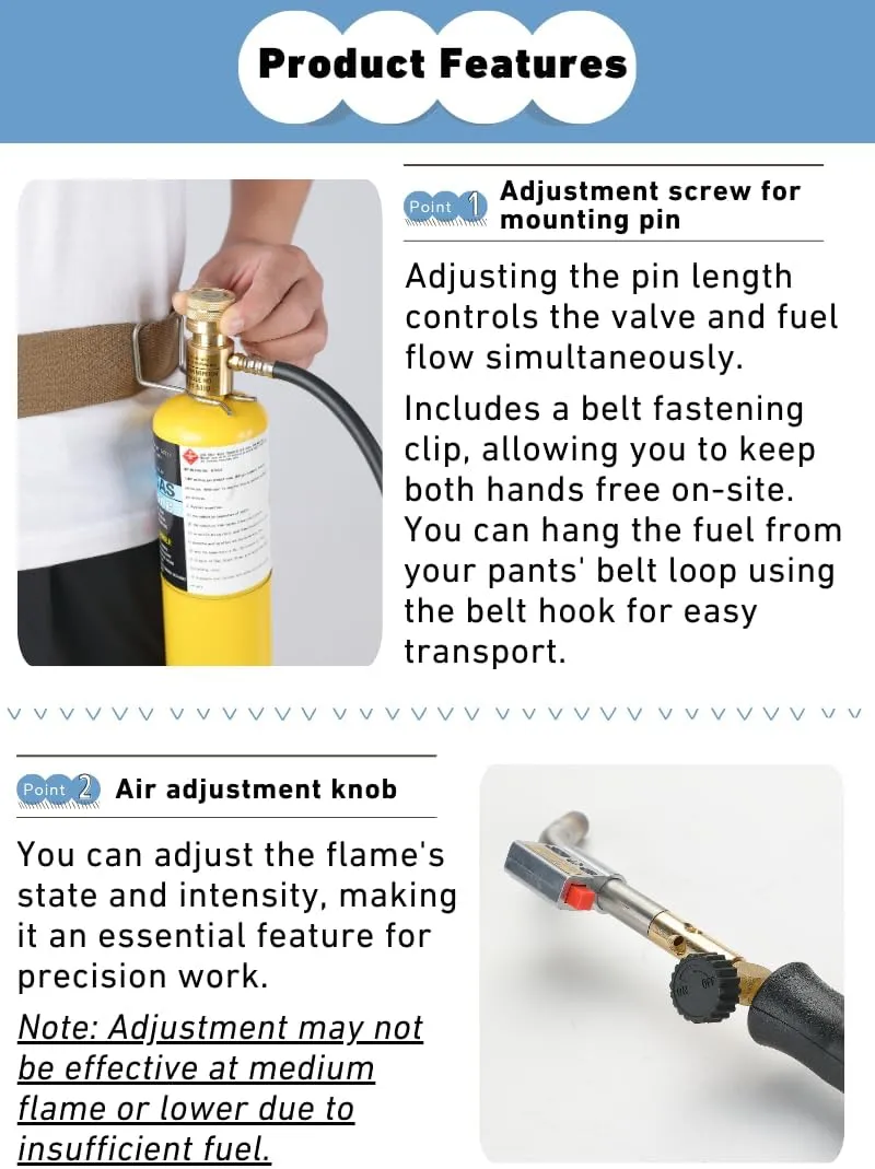 CAMPINGMOON MAPP Propane Torch Head CGA600 Interface MAP Gas Welding Torch Hose Flame Adajustable Self Ignition (4.6Ft Hose & Knob Propane MT-5110)