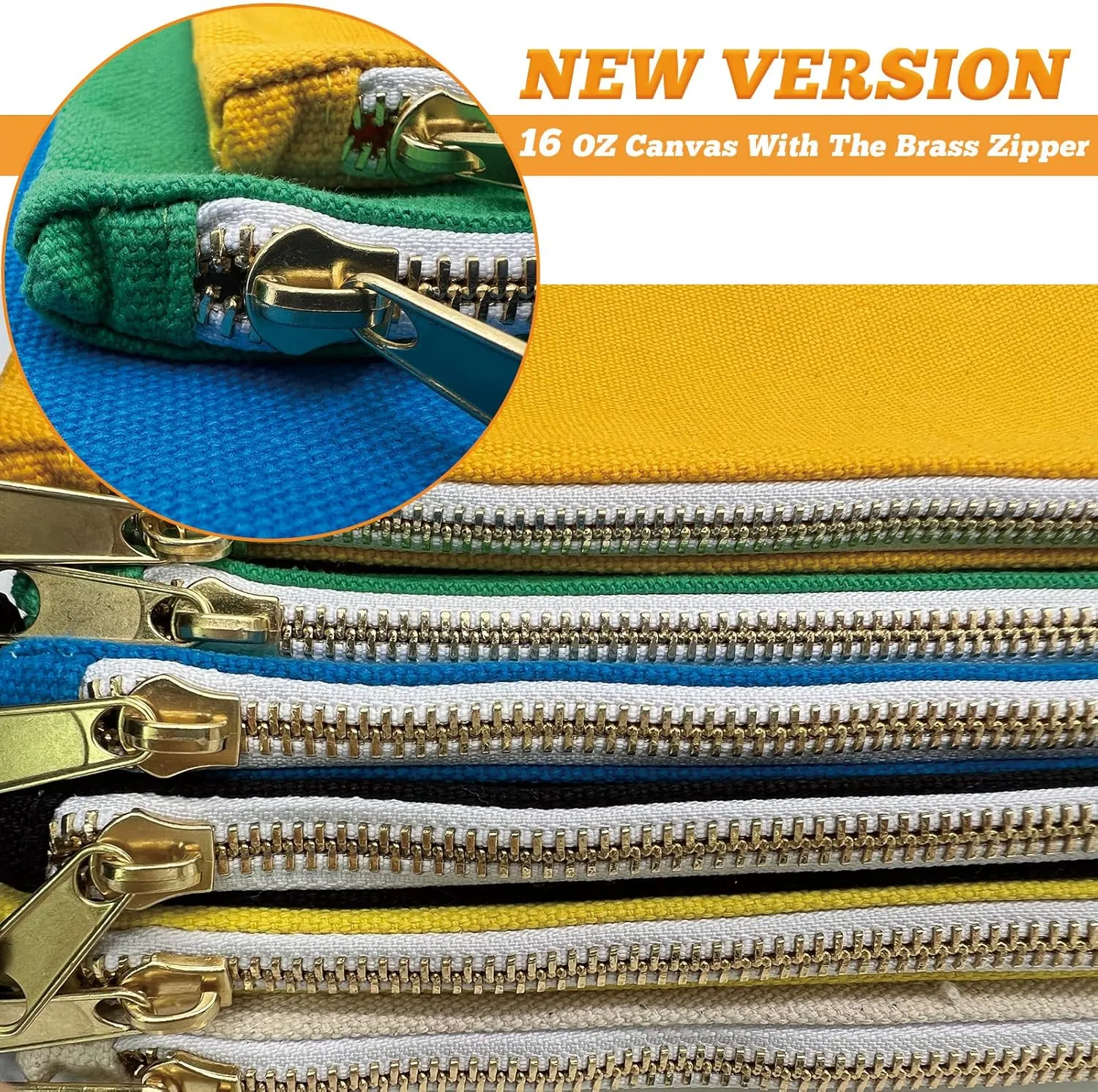 Canvas Tool Bag Zipper Pouch - 6 Pack Heavy Duty Tools Utility Pouches, Multipurpose Storage Organizer Tote Bags with Dependable Metal Zippers, 12.5 x 7-Inch, Olive/Orange/Blue/Yellow/White/Black