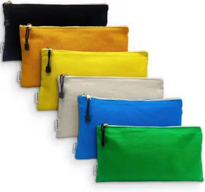 Canvas Tool Bag Zipper Pouch - 6 Pack Heavy Duty Tools Utility Pouches, Multipurpose Storage Organizer Tote Bags with Dependable Metal Zippers, 12.5 x 7-Inch, Olive/Orange/Blue/Yellow/White/Black