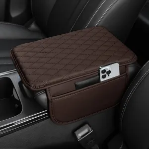 Car Center Console Cover Leather Armrest Cover Cushion with 2 Storage Bags Universal Car Armrest Seat Box Pad Car Interior Accessories Protector for Most Vehicle