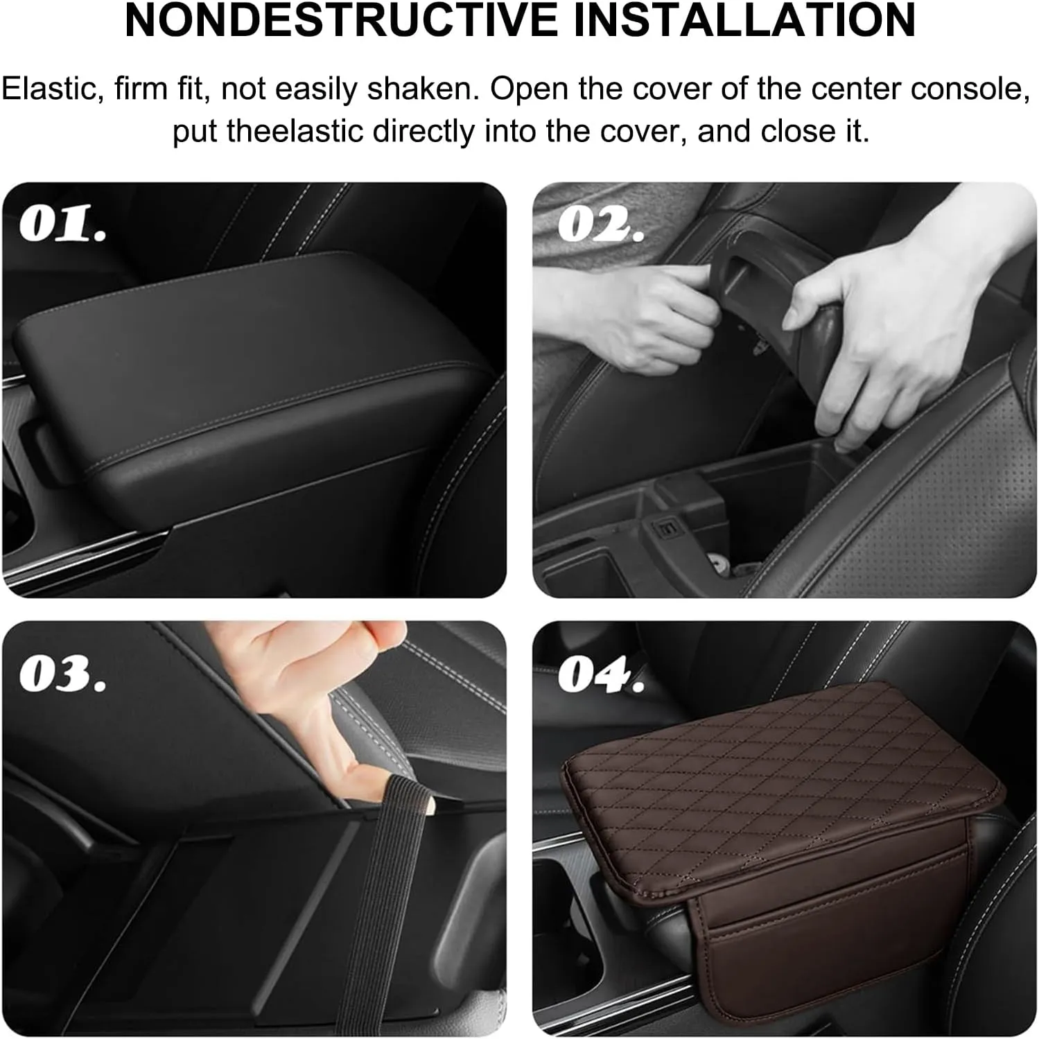 Car Center Console Cover Leather Armrest Cover Cushion with 2 Storage Bags Universal Car Armrest Seat Box Pad Car Interior Accessories Protector for Most Vehicle