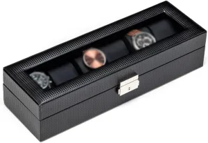 Carbon Fiber Leather Watch Display Box with Hardware Lock and Transparent Lid for Mechanical Watch Storage
