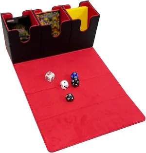 Card Deck Box For MTG, 3 in 1 Commander Deck Box Magic The Gathering Deck Box Trading Card Deck Storage Box Holding 300  Unsleeved Cards Strong Magnet Yugioh Deck Box (Black and Red)