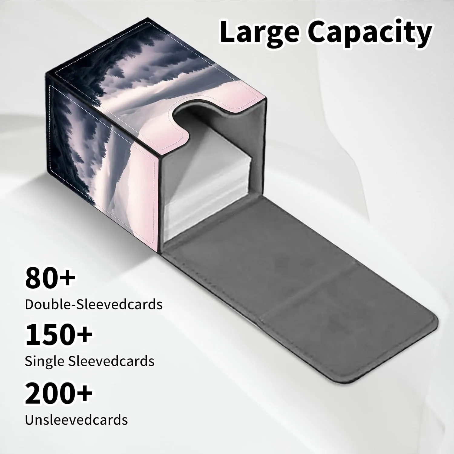 Card Deck Box for MTG, PU Leather Microfiber Lining Trading Card Storage Case Fits 100  Sleeved Cards Strong Magnet Cover Holder for Magic Commander TCG CCG, A Landscape Painting