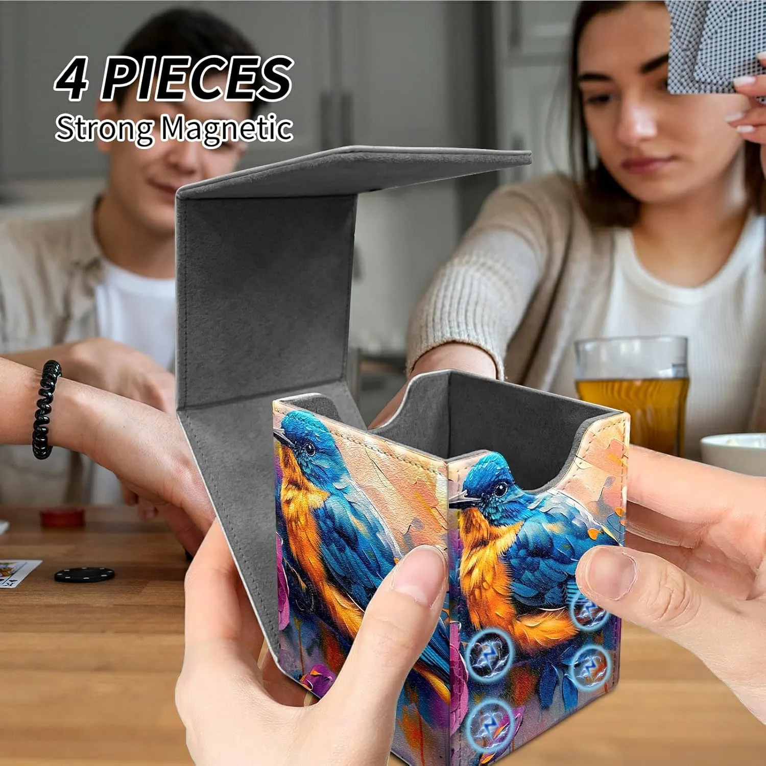 Card Deck Box Trading Cards with Strong Magnet Colorful Bird Theme Commander Deck Box Card Storage Box Magic Premium Card Storage Box Case Cover for TCG CCG Magic Cards