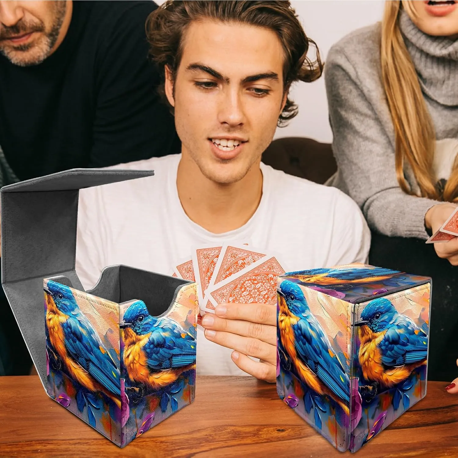 Card Deck Box Trading Cards with Strong Magnet Colorful Bird Theme Commander Deck Box Card Storage Box Magic Premium Card Storage Box Case Cover for TCG CCG Magic Cards