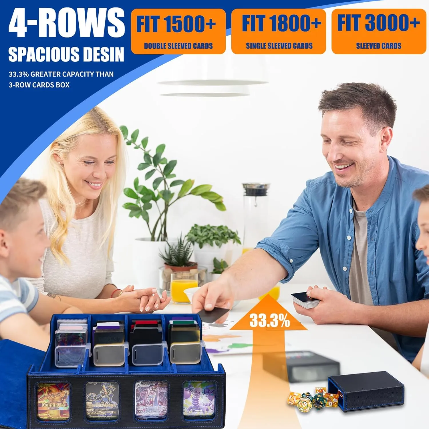 Card Storage Box 3200  MTG Commander Deck Box TCG Deck Case with Display Windows Dice Tray,Card Organizer 30 Colorful Dividers& 4 Supporters& 4 Toploaders