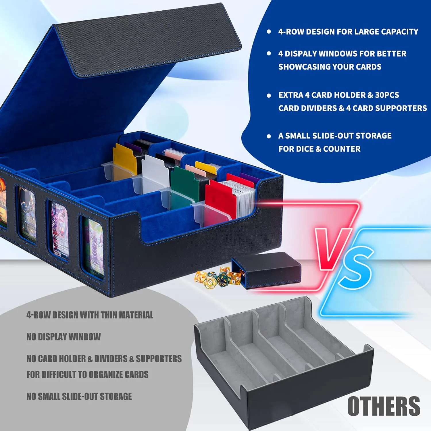 Card Storage Box 3200  MTG Commander Deck Box TCG Deck Case with Display Windows Dice Tray,Card Organizer 30 Colorful Dividers& 4 Supporters& 4 Toploaders
