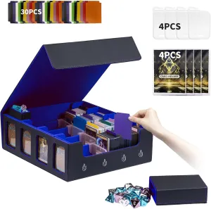Card Storage Box 3200  MTG Commander Deck Box TCG Deck Case with Display Windows Dice Tray,Card Organizer 30 Colorful Dividers& 4 Supporters& 4 Toploaders