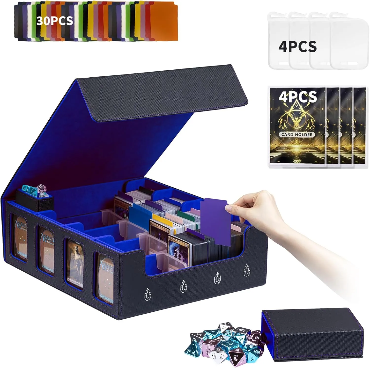 Card Storage Box 3200  MTG Commander Deck Box TCG Deck Case with Display Windows Dice Tray,Card Organizer 30 Colorful Dividers& 4 Supporters& 4 Toploaders