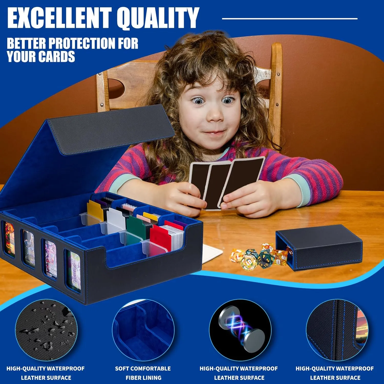 Card Storage Box 3200  MTG Commander Deck Box TCG Deck Case with Display Windows Dice Tray,Card Organizer 30 Colorful Dividers& 4 Supporters& 4 Toploaders