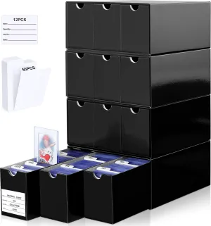 Card Storage Box for Toploader, 12 • 600 Count Cardboard Trading Card Organizer Box with Dividers for Sports TCG Mtg, Black