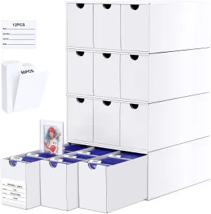 Card Storage Box for Toploader, 12 • 600 Count Cardboard Trading Card Organizer Box with Dividers for Sports TCG Mtg, White