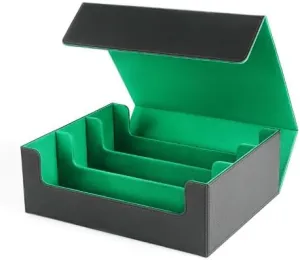 Card Storage Box For Trading Cards1800 , PU Leather Magnetic Closure Storage Box with 10PCS Divider, Card Deck Box Fit MTG, and Sport Cards (Black Purple) (Black Green)