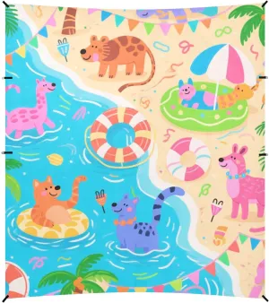 Cartoon Cute Colorful Animal Party Beach Cabana UPF50  Protection Water-Resistant Sun Shade with Sandbags and Shovel for Camping, Picnics, Backyard