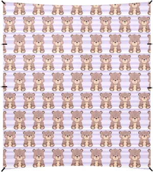 Cartoon Cute Small Bears Light - Purple Stripes Foldable Beach Cabana UPF50 Waterproof Large Sun Shade with Sturdy Poles, Sandbags and Shovel for Backyard and Camping