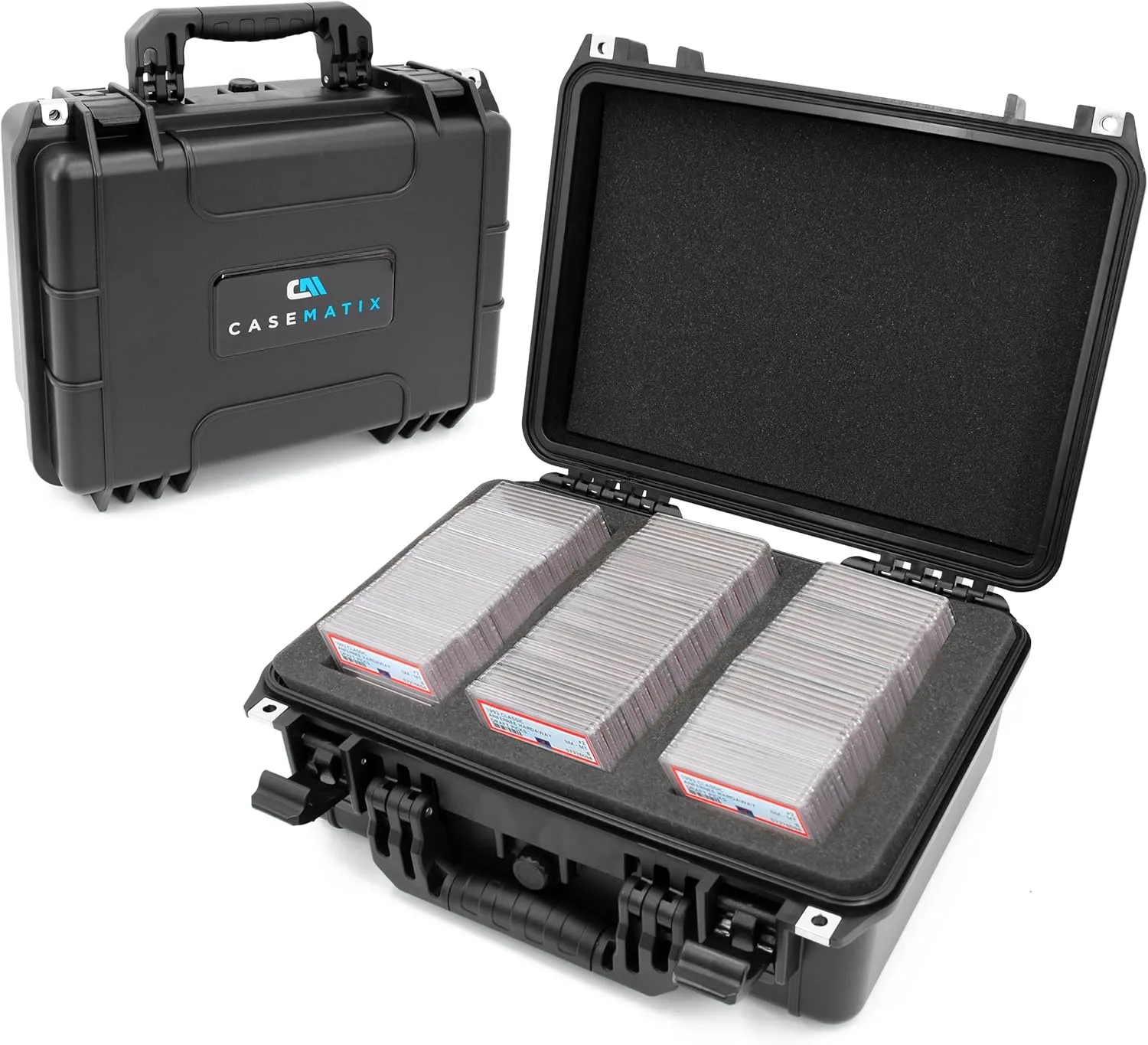 CASEMATIX Graded Card Case Pro Edition Compatible with 100 BGS PSA Graded Sports Trading Cards, IPX7 Waterproof Graded Slab Trading Card Box with Precision Cut Graded Card Storage Box Foam Dividers