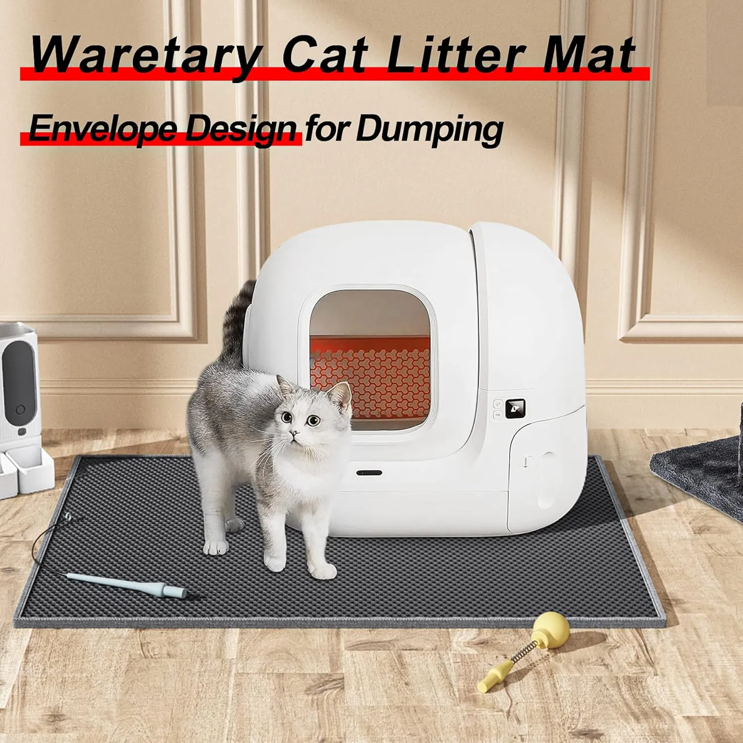 Cat Litter Mat, 24" X 15" Inch Litter Trapping Mat, Double Layer Honeycomb Litter Box Mat, Urine & Waterproof Kitty Litter Mat, Scatter Control Easy Clean (Grey)