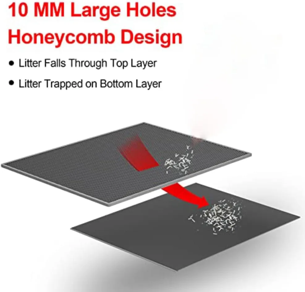 Cat Litter Mat, 24" X 15" Inch Litter Trapping Mat, Double Layer Honeycomb Litter Box Mat, Urine & Waterproof Kitty Litter Mat, Scatter Control Easy Clean (Grey)